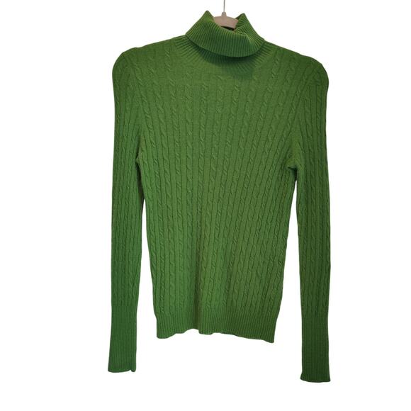 J. Crew Y2K Womens Sz S Green Cable Knit Turtleneck Sweater Wool Cashmere Fitted - Picture 1 of 6
